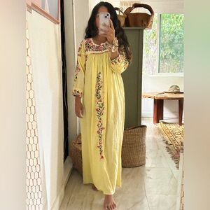 Vintage Pale yellow embroidered maxi dress